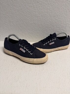 Superga Navy Canvas Low-Profile Sneakers with Cream Sole u used W 9.5 M 8